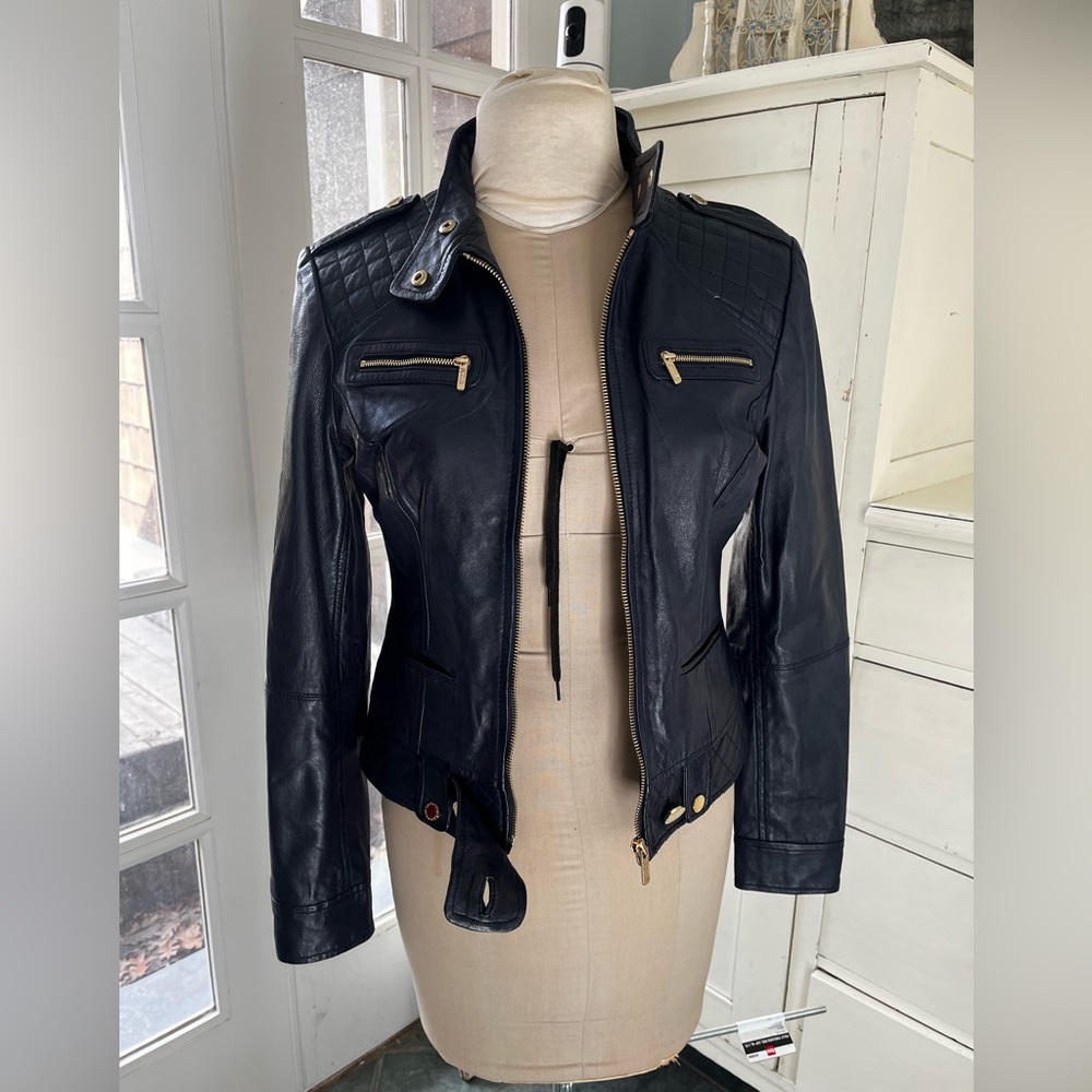 Navy Blue Guess by Marciano Genuine Leather Moto Jacket Sz M